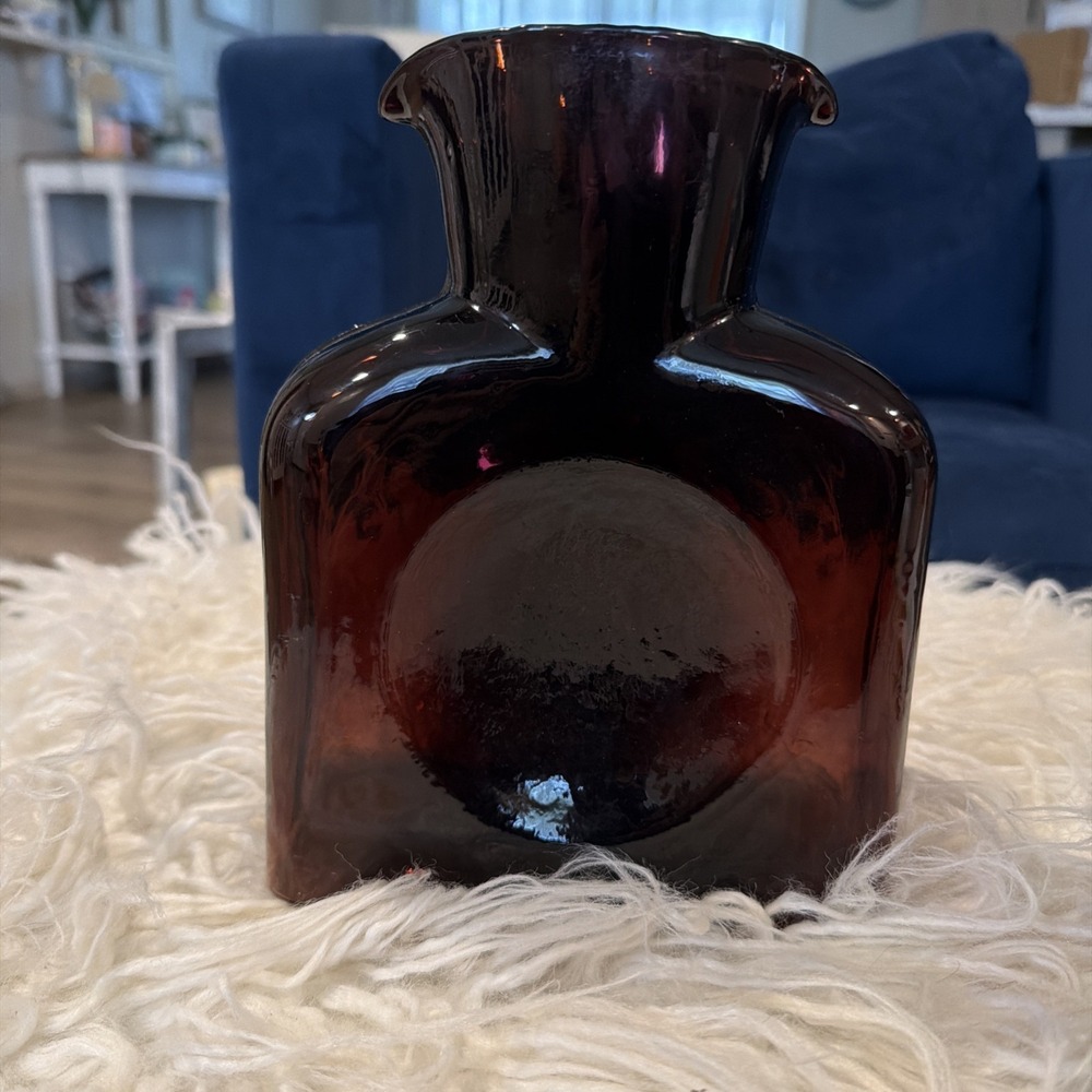 Vtg BLENKO Purple Violet Glass Double Spout 8" x 6.5" Water Bottle